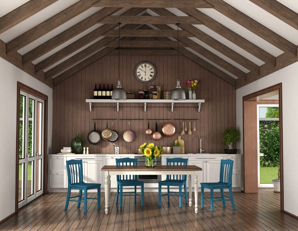 modern kitchen with dining table