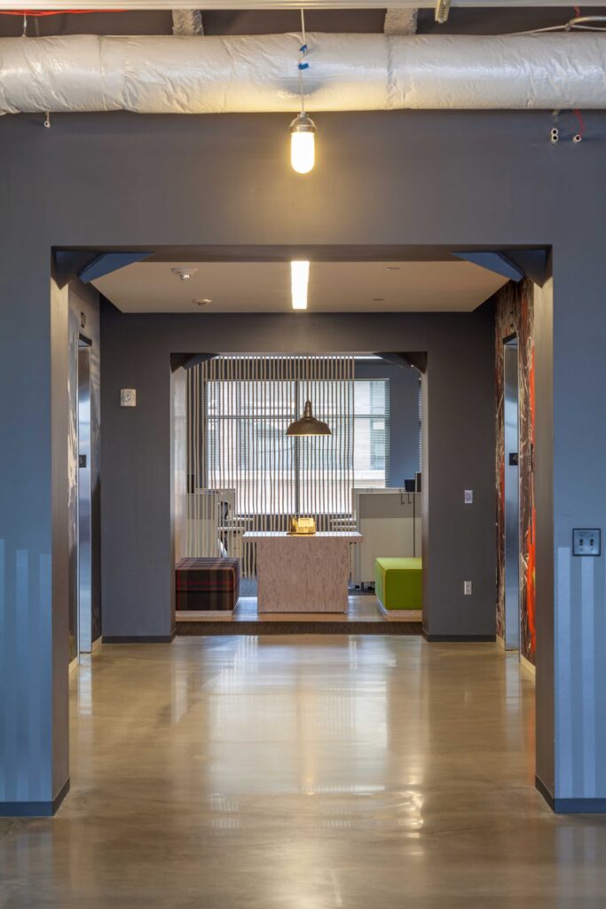 Modern architecture in office hallway
